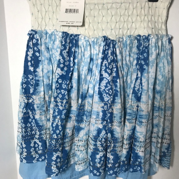 BNWT XS Free People Blue/white/silver Mini Skirt 2 PRICE FIRM NO DISCOUNTS - Picture 2 of 6